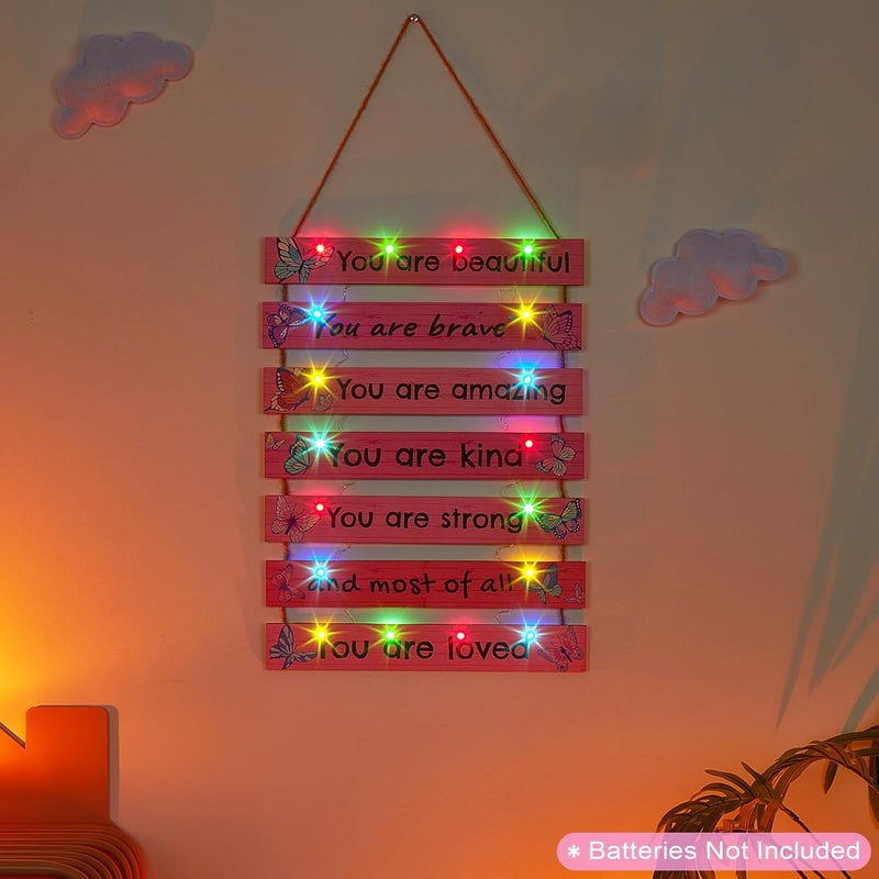 FIOBEE Girls Room Décor for Teen Girls Boys with LED Light Wall Decor for Bedroom Motivational Inspirational Wall Art Girl Room Decoration for Kids Studyroom, 8 Kinds of Lights, Pink Butterfly - Image 3
